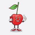 Bing Cherry cartoon mascot character speaking on the phone