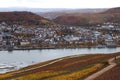 Bingen, Germany by the Rhine River surrounded by autumn colors