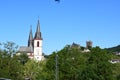 Bingen, Germany 06 14 2021: white cathedral and Burg Klopp