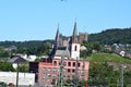 Bingen, Germany 06 14 2021: view across the train station BingenerbrÃÂ¼ck towards Burg Klopp