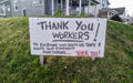 Front lawn sign says `thank you` to essential workers