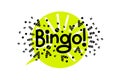 Bingo bold hand lettering on yellow speech bubble background with modern geometric elements as flying cofetti. Vector