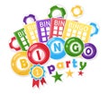 Bingo concept with balls, number tags and cards