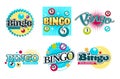 Bingo game logo set of six with colorful nambered balls Royalty Free Stock Photo