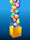 Bingo Jackpot balls on a box over blue background