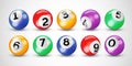 Bingo lottery balls with numbers for keno lotto or billiard on vector transparent background Royalty Free Stock Photo