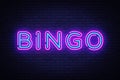 Bingo Neon text Vector. Lottery neon sign, design template, modern trend design, night neon signboard, night bright