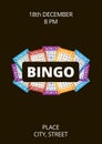 Bingo poster with multicolored lottery tickets and black background