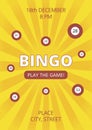 Bingo promotion poster with yellow glowing background and red balls