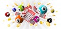 Bingo winner background with lottery tickets, balls and gold coins. Realistic keno gambling game win poster with cards Royalty Free Stock Photo