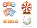 Bingo with lottery balls, fortune wheel and gambling machine vector illustration isolated on white background Royalty Free Stock Photo