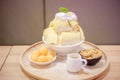 Bingsu Durian with Durian ice cream and Whipped cream