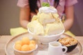 Bingsu Durian with Durian ice cream and Whipped cream