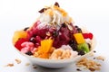 Bingsu: Shaved ice topped with sweet toppings, fruit and red bean paste, AI generative