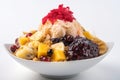 Bingsu: Shaved ice topped with sweet toppings, fruit and red bean paste, AI generative