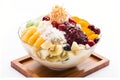 Bingsu: Shaved ice topped with sweet toppings, fruit and red bean paste, generative AI