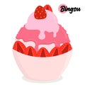 Korean shaved ice bingsu with strawberry topping