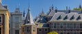 Binnenhof building complex, close up view. Parliament building in The Hague in Netherlands