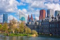 Binnenhof castle Dutch Parliament background with the Hofvijver lake, historical complex, Hague Den Haag, Netherlands Royalty Free Stock Photo