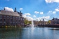 Binnenhof castle Dutch Parliament background with the Hofvijver lake, historical complex, Hague Den Haag, Netherlands Royalty Free Stock Photo