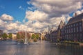 Binnenhof castle Dutch Parliament background with the Hofvijver lake, historical complex, Hague Den Haag, Netherlands Royalty Free Stock Photo