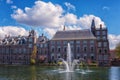 Binnenhof castle Dutch Parliament background with the Hofvijver lake, historical complex, Hague Den Haag, Netherlands Royalty Free Stock Photo