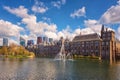 Binnenhof castle Dutch Parliament background with the Hofvijver lake, historical complex, Hague Den Haag, Netherlands Royalty Free Stock Photo