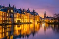 Binnenhof castle (Dutch Parliament) cityscape downtown skyline of Hague in Netherlands Royalty Free Stock Photo