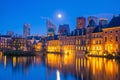 Binnenhof castle (Dutch Parliament) cityscape downtown skyline of Hague in Netherlands Royalty Free Stock Photo