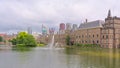 Binnenhof, Dutch Government building in the Hague, with modern skyscrapers behind