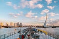 Binnenvaart, Translation Inlandshipping on the river Nieuwe Maas Rotterdam Netherlands during sunset hours, Gas tanker