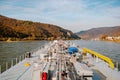 Binnenvaart, Translation Inlandshipping on the river rhein in Germany during sunset hours, Gas tanker vessel rhine river Royalty Free Stock Photo