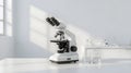 Binocular Lab Microscope with Chemical Glassware for Scientific Analysis and Discovery. AI Generated Image. Royalty Free Stock Photo
