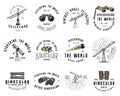 Binocular logo emblem or label astronomical instruments, telescopes oculars and binoculars, quadrant, sextant engraved