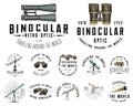 Binocular logo emblem or label astronomical instruments, telescopes oculars and binoculars, quadrant, sextant engraved Royalty Free Stock Photo