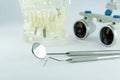 binocular loupes dentistry. Application of optics in the treatment of dental diseases. The concept of new technologies in medicine Royalty Free Stock Photo