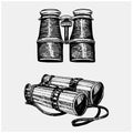 Binocular monocular vintage, engraved hand drawn in sketch or wood cut style, old looking retro instrument