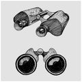 Binocular monocular vintage, engraved hand drawn in sketch or wood cut style, old looking retro scinetific instrument