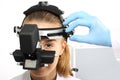 Binocular ophthalmoscope, an eye examination at an ophthalmologist