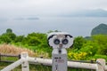 Binocular or telescope locate on viewpoint of Toya Lake. Royalty Free Stock Photo