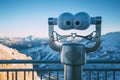 Binocular viewer with mountain landscape, Sass Pordoi view Royalty Free Stock Photo