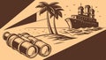 Binoculars on a Beach with a Distant Sailing Ship, vector design Generative AI Royalty Free Stock Photo