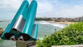 Binoculars, coin-operated, view of Biarritz beach, France