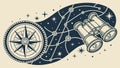 Binoculars, Compass Rose, Starry Sky Map, vector design Generative AI Royalty Free Stock Photo