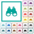 Binoculars flat color icons with quadrant frames