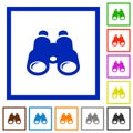 Binoculars flat framed icons Royalty Free Stock Photo