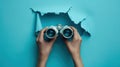 The binoculars through torn paper.AI generated image Royalty Free Stock Photo