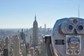 Binoculars infront of Manhattan skyline, New York