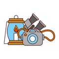 binoculars lantern and camera safari equipment supplies Royalty Free Stock Photo
