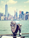 Binoculars looking at the downtown Manhattan skyline